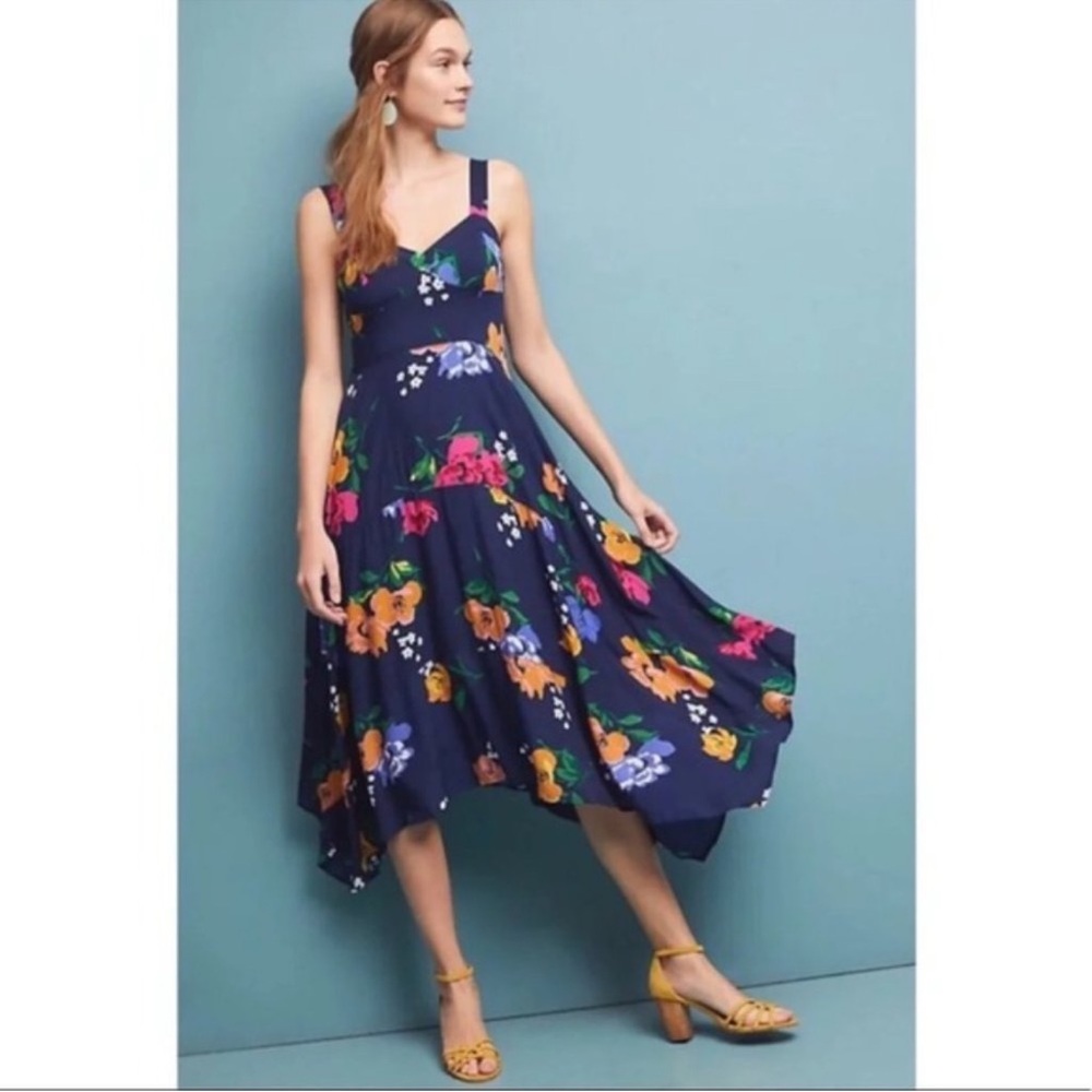 Maeve Vivienne Floral Midi Dress - Size 6 - navy